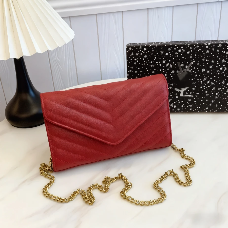 Classic Women's Chain Purse, Envelope Crossbody Bag, Stylish Shoulder Bag, Fashion Small Handbag For Daily Use, Travel & Gift - Vàng đỏ - Xem 1
