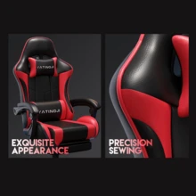 PORIYA Gaming Chair Office Computer Seating Racing PU Executive Racer Recliner Chair - 紅色 - 查看 8