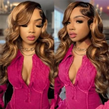 200% 密度 13x4 卷发假发，巴西真人发，34 英寸深波浪蕾丝前假发，真人发超薄蕾丝，0.1 毫米湿波浪蕾丝前假发，真人处女发，预先拔毛，13x6 深波浪假发，带婴儿绒毛，4x4 5x5 即戴即走，无需胶水，真人混纺发 - S4/27 - 查看 9