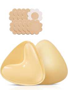 1 Pair Women Double Sided Sticky Bra Inserts Reusable Push Up Lift Self-Adhesive Pads Strapless, Bikini, Swimsuit, And Sports Bras |   10 Pieces Of Breast Stickers | 5NSS - 杏色 - 查看 3