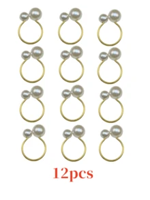 6pcs,12pcs,Upgraded Faux Pearl Napkin Ring,,Suitable For Valentine's Day, Ramadan, Eid Al Fitr, New Year, Etc., Table Top Fabric Storage Circle,Gold, Silver, Table Decoration, Storage Napkin Ring Does Not Fade. - Gold - View 8