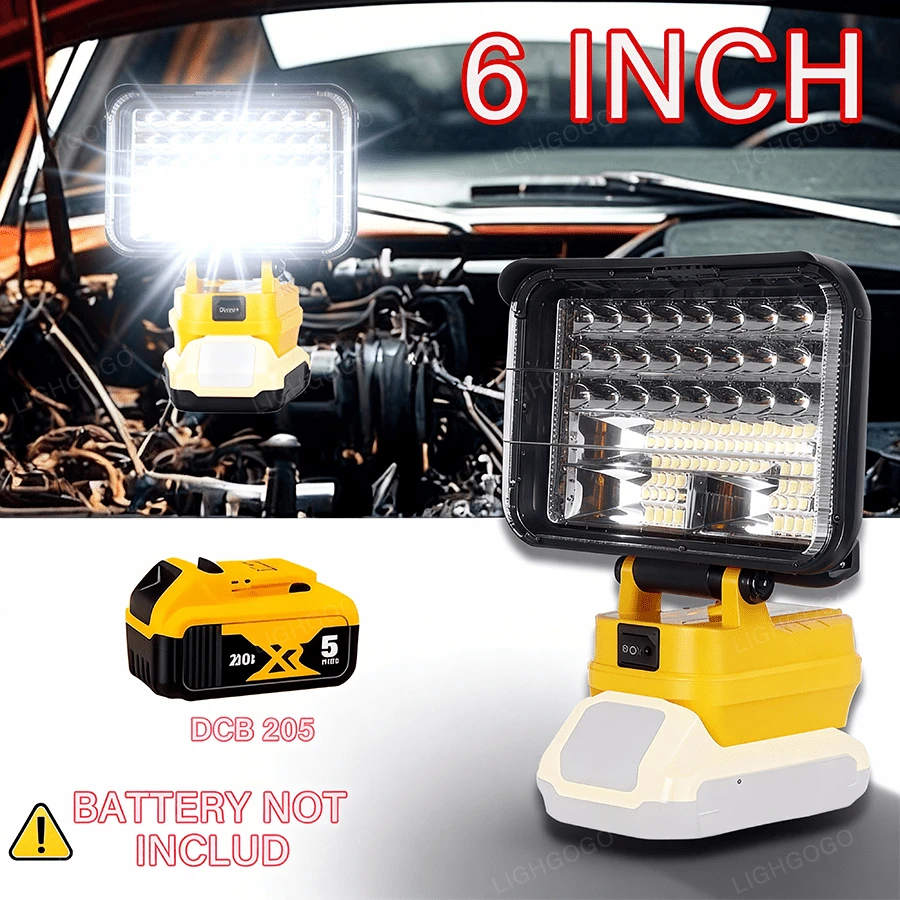 1-Piece, 6-Inch LED Floodlight With 2 USB Charging Ports For Outdoors, Camping, Auto Repair, Emergencies, Job Site Lighting And Outdoor Fishing (Batteries Not Included) - ĐÈN LÀM VIỆC 6 INCH - Xem 1