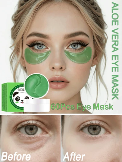 60 piezas Máscara hidratante de ojos de Aloe Vera - Parches para ojos profundamente hidratantes y antihinchazón para ojeras y líneas finas, cuidado refrescante y calmante para el contorno de ojos