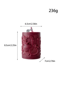 Burgundy Pomegranate Relief Candle, Handmade Soy Wax, Vintage Aesthetic Home Decoration, Romantic Wedding Gift - Burgundy - View 10