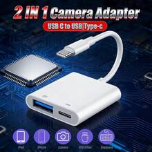 Adaptador OTG Tipo-C 2 en 1 compatible con 17/16/15/14/13 Pro Max/iPad, Convertidor de cable de datos USB 3.0, Ratón Teclado Lector de tarjetas - Blanco - Ver 2