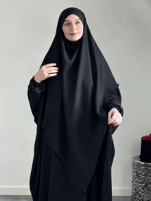 2pcs/Set Hijab + Abaya Combo Set, Abaya With Elastic Cuffs, Bust 230cm, Length 143cm, Loose & Comfortable, Hijab Length 140cm - Multicolor - View 10