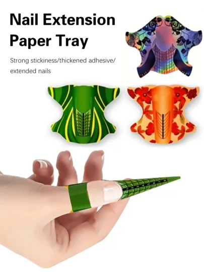 100pcs Nail Extension Mold Glue, Gel Nail Extension Tools, With Shape Guide Stickers Suitable For Building Gel Nail Extension Mold, Nail Art Paper Forms, DIY Nail Extension Tray, UV Gel Nail Accessories