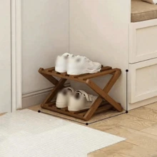 1 chiếc kệ giày gấp gọn đơn giản bằng tre, không cần lắp đặt, dùng để cất giày dép ở lối vào. - màu nâu - Xem 3