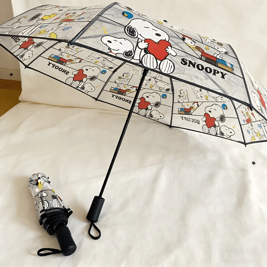1PC Snoopy Pattern Foldable Umbrella Cute Transparent Umbrella, Suitable For Women And Girls Cute Full Print Snoopy Design - Super Eye-Catching With Playful Cartoon Details! - Multicolor - View 1