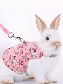 One Set Of Cute Print Series Fashion Rabbit Suit For Outing, For Rabbits Bunny Outfit With Harness & Leash - Cute Matching Outfits Suitable For Parties, Couples, Outdoor Walks - Comfortable Costume, For Lost & Training - Multicolor - View 3