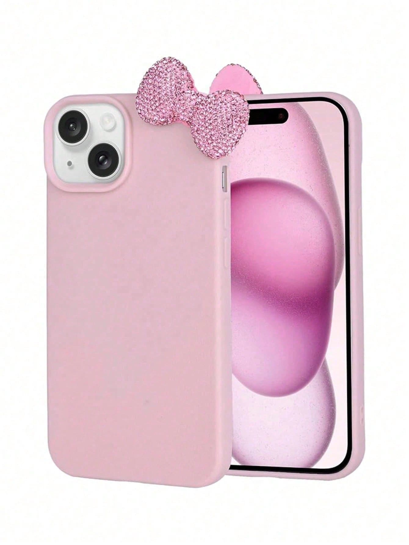 Premium solider rosa Handyhülle 2er Set (Hülle + Schleife) | Exquisite Hülle mit rosa funkelnder Diamantschleife | Stilvoller Muss-haben Accessoire, minimalistischer & süßer Stil | Perfektes Geschenk für Freunde & Beste Freundinnen zu Neujahr, Valentinstag & Geburtstagen | stoßfest, rutschfest & kratzfest | kompatibel mit iPhone 17/17 Pro/17 Pro Max