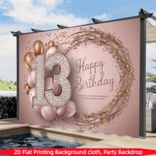 1 peça, banner plano 2D rosa para fundo de aniversário de 13 anos, tecido de poliéster, design de diamante com o número "13", usado para decoração de festa de aniversário de 13 anos, festas de jovens, comemorações de aniversário, aniversários, reuniões de festa, decoração de eventos de feriado, pano de fundo de aniversário, decoração de mesa de bolo, decoração de parede, decoração de casa/jardim/ambientes internos e externos, adereços de fundo para fotografia, suprimentos/presentes de decoração de festa. - Multicolorido - Ver 6