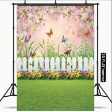 Spring Easter Backdrop Spring Pink Flowers Photography Backdrop Easter Green Lawn Natural Scenery - Multicolor 1 - View 3