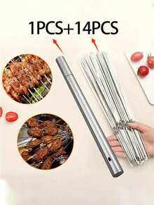 20pcs 304 Stainless Steel Barbecue Skewers, Includes 1 Cylindrical Storage Box, Suitable For Grilling, Camping, Forks, Small Tools, Family Gatherings, Outdoor Camping, Picnics, Cooking, Barbecue Tools, Accessories, Commercial Barbecue Skewers, Children's Parties, Suitable For Household And Commercial Use - Multicolor - View 13