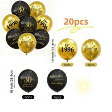 20个印有18岁、30岁、40岁、50岁、80岁及相应年份字样的生日庆祝气球，10英寸黑色和金色乳胶生日快乐气球，适合所有年龄段的生日派对装饰和庆祝活动、周年纪念日、家庭聚会和庆祝活动。 - 黑金色 - 查看 14