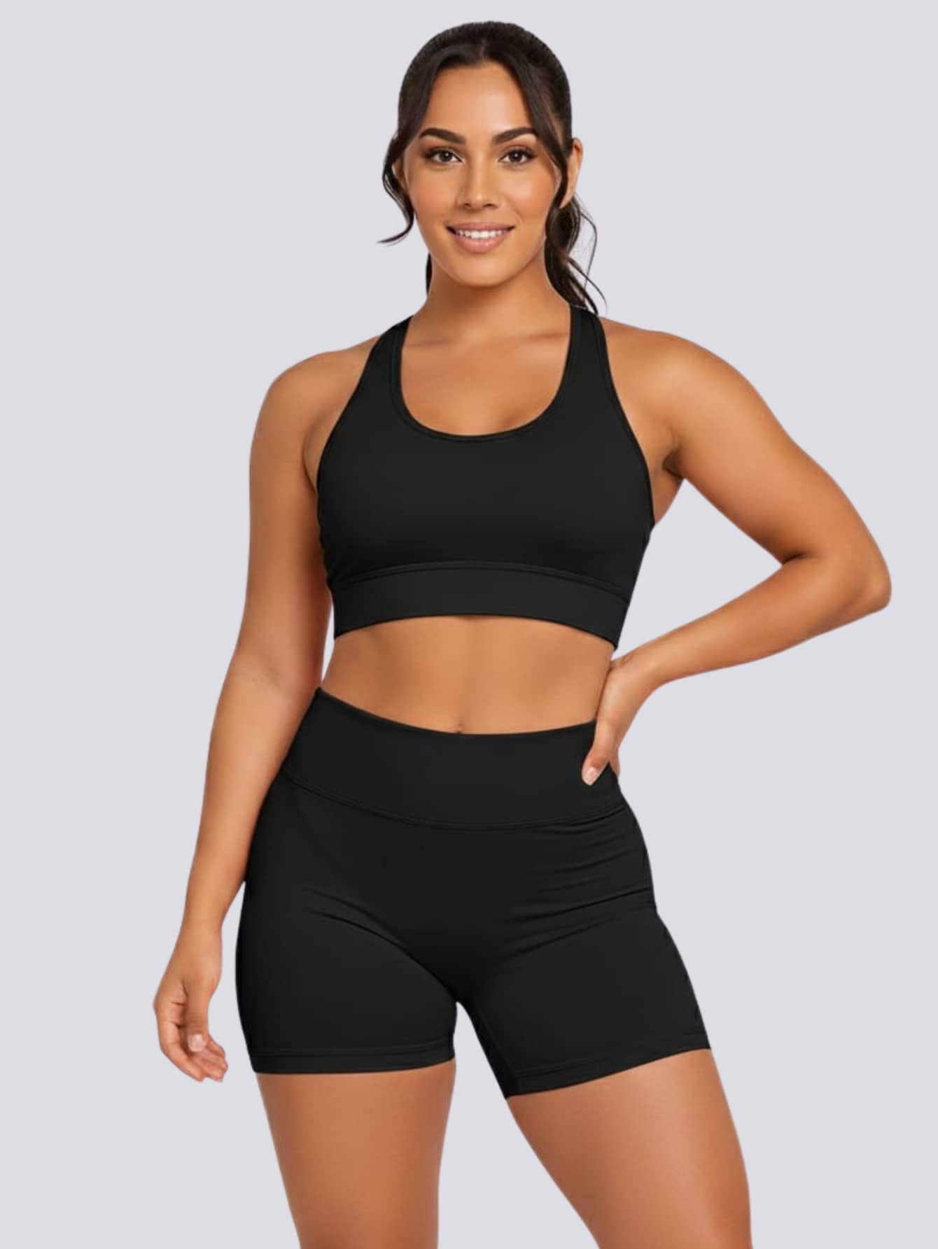 Gym Set: Top And Shorts Fitness Kit - Clothing With Shorts - Black - View 1