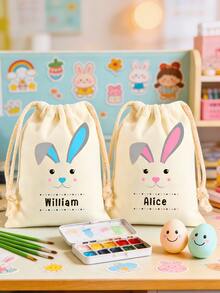 1pc Personalized Eid Drawstring Canvas Tote Bag – Custom Name Mini Gift Bag, Ramadan & Spring Kids Bag, Reusable Canvas Gift Tote, Gifts For Him/Her