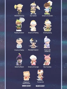 POP MART DIMOO “编织奇迹”系列盲盒收藏品，包含12款普通版+2款隐藏版，梦幻灵感设计，探索梦境与现实的界限，柔和的奇幻与诗意美学，以及如梦似幻的叙事，包含隐藏版“幸运梦”和“招财猫”，是DIMOO粉丝和盲盒收藏家的理想之选。 - 彩色 - 查看 3