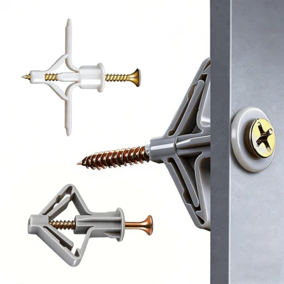 50pcs/Set Hollow Wall Anchor Drywall Anchors Kit With Screws, Self-Drilling Hollow Wall Anchors, 50pcs Gray Butterfly Hollow Wall Anchors Expansion Plugs With Zinc-Plated Screws For Securing Items On Drywall