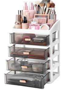 (2-7 Days Must Arrive)1Pc Desktop Cosmetic Organizer, 4 Layer Drawer-Style Cosmetic Storage, Box High-End Dressing Table, Makeup Orginizer, Organziers Storage, Lipstick Skin Care Products Desktop Storage Box Jewelry Storage Rack, Makeup Brush Holder, Drawer Type Dust-Proof Storage Box For Skincare, Nail Supplies, Face  And Brushes, Can Be Used In Bathroom, Living Room, Bedroom And Office To Store Remote Controls, Toothpicks, Chargers, Mobile Phone Cases Lipstick, Eye Cream, Hand Cream, Powder Cake, Eyeshadow, Nail Polish, Storage Space Organizer, Shelf, Makeup Storage Rack, Room Decor, Vanity Accerories, Makeup Bag, Jewelry Organzier, Jewelry Box, Perfume Stand, Jewelry Tray, Drawer Organzier, Perfume Organzier, Vanity Decor, Gift For Valentine's Day Halloween/Christmas Gifts, Back-To-School Season, Gifts For Women, Cruise Essentials, Travel Essential - 彩色 - 查看 12