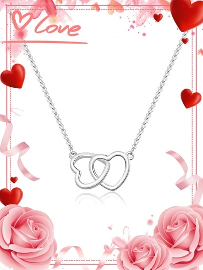 1pc 925 Sterling Silver Double Heart Intertwined Silver/Gold Pendant Necklace (Double Heart Bound Design), Gift Box, Suitable For Daily Wear And Valentine's Day Gift