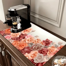 1pc Floral Pattern Absorbent Dish Drying Mat, Home Decor, Suitable For Espresso Machine Surface, Sink Drain Mat, Faucet Pad, Bathroom Cup Mat, Kitchen & Bathroom Accessories - Multicolor - View 3