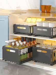 免钻孔折叠式橱柜拉篮，多功能滑动零食收纳架，家用厨房水槽收纳架 - 彩色 - 查看 4