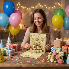 1pc Cream Gold 3D Pop Up Birthday Cake Greeting Card, Luxury Gold Foil With Envelope & Blank Note, Handwritten Area, For Family Friends Colleagues, Ideal For Birthday Gifts, Mother's Day, Anniversary & Party Favors - Multicolor - View 8