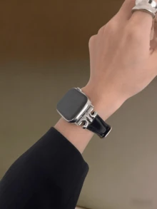 1 Butterfly Leather Strap, Compatible With Dial Sizes Of 38/40/41/42/44/45/46/49mm, Compatible With Apple Watch Straps And Ultra/Se10/9/8/7/6/5/4/3/2/1 Series - Black Silver - View 3