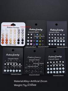 17KM 48颗/114颗/156颗简约时尚立方氧化锆耳钉套装，心形和几何图案，送给姐妹、情侣的礼物，适合日常、派对、婚礼、情人节等场合。 - 彩色 - 查看 6