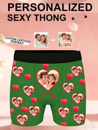 1 pieza Calzoncillos tipo bóxer personalizables para hombres, pantalones cortos negros, cómodos y transpirables, con estampado impreso, regalo ideal para el esposo o la novia en Navidad, San Valentín, cumpleaños