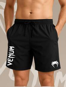 Men's Sporty Bermuda Shorts In Quick-Drying Tactel Fabric, Black, Adult And Plus Sizes G1 G2 G3 - 黑色 - 查看 2