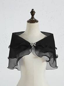 女士多层披肩，新娘手臂遮盖披肩，优雅婚纱罩衫，单领披肩，适合婚礼、派对、宴会等场合，优雅装饰配饰，秋季时尚 - 彩色 - 查看 12