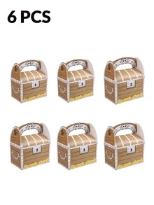 30/24/12/6 Pcs Creative Handle Treasure Chest Box - Square Wood Grain Gold Coin Gift Foldable Pouch, Treasure Candy Box & Multi-Purpose Gift Organizer Storage Box - Multicolor - View 9