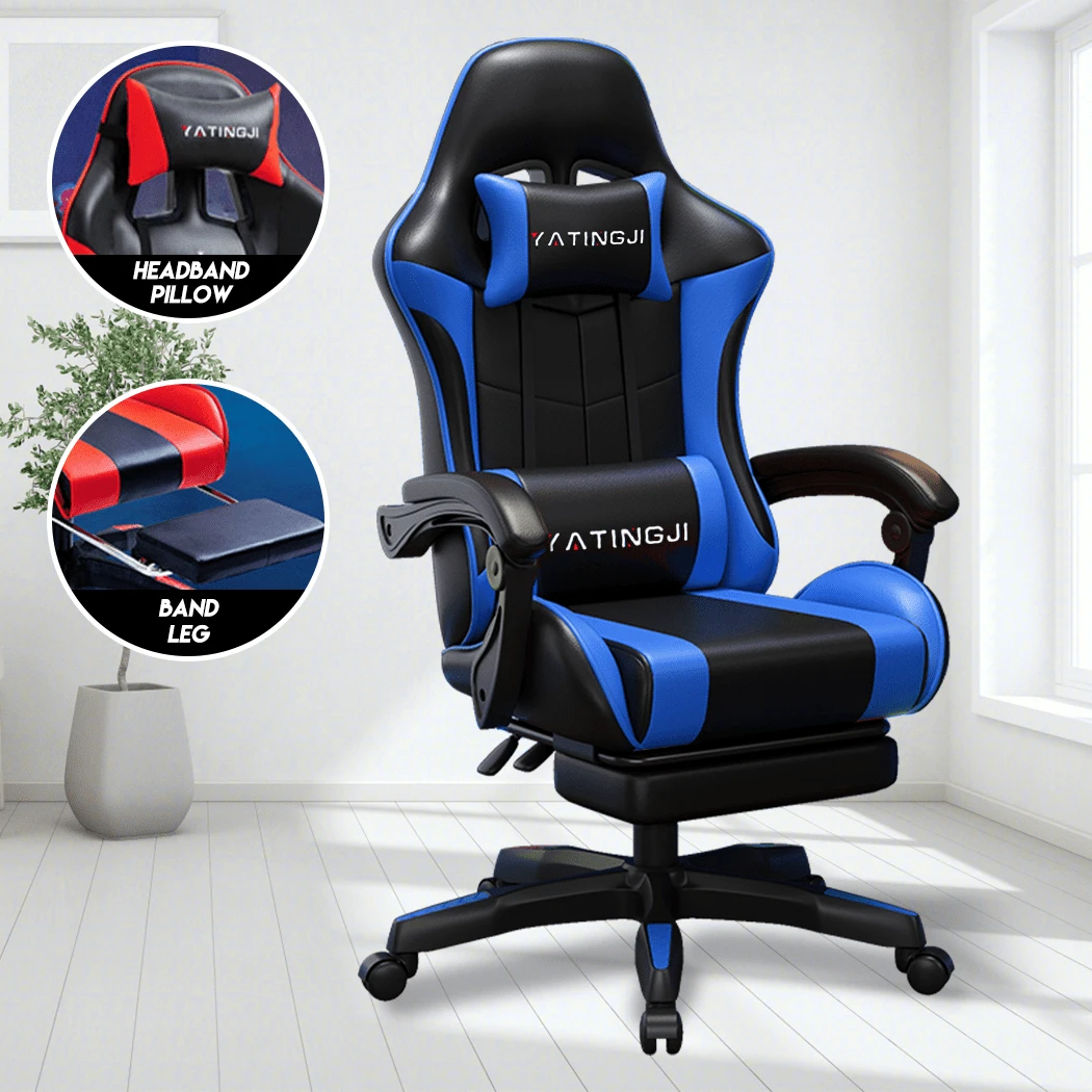 PORIYA Gaming Chair Office Computer Seating Racing PU Executive Racer Recliner Chair - Azul - Ver 1