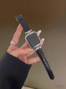 1 Butterfly Leather Strap, Compatible With Dial Sizes Of 38/40/41/42/44/45/46/49mm, Compatible With Apple Watch Straps And Ultra/Se10/9/8/7/6/5/4/3/2/1 Series - Black Silver - View 2