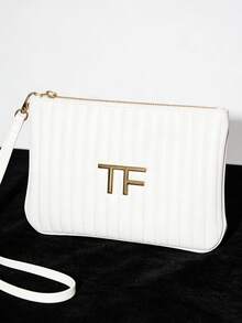 Tom Ford 白色化妆包。优雅长腕带化妆包。2026春夏新款时尚单品。旅行必备。精致条纹收纳包。可DIY定制。 - 白色 - 查看 1