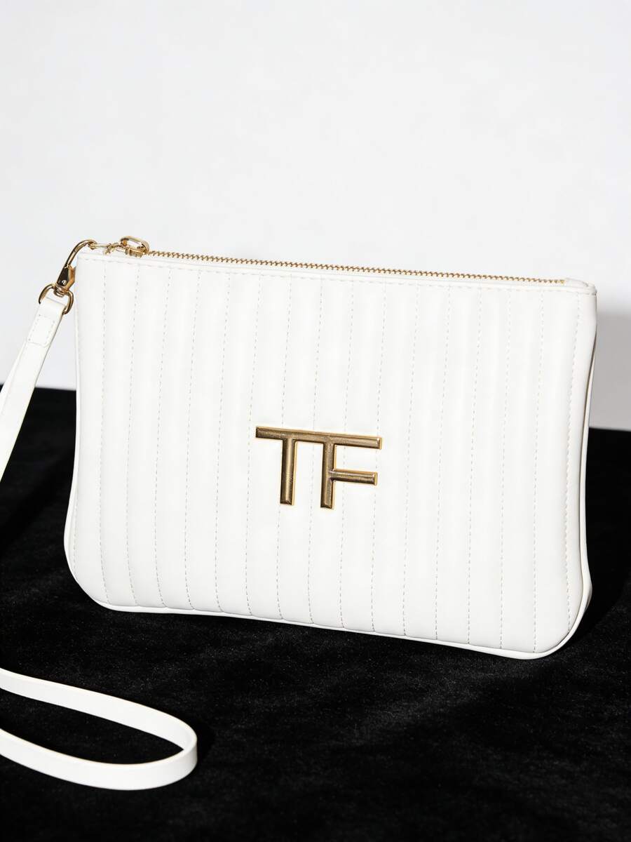 Tom Ford 白色化妆包。优雅长腕带化妆包。2026春夏新款时尚单品。旅行必备。精致条纹收纳包。可DIY定制。 - 白色 - 查看 1