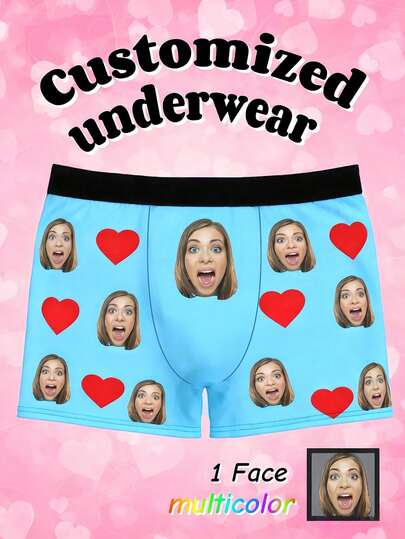 Customizable Photo & Graphic Print Men's Boxer Briefs, Personalized Fashion & Fun Style, Suitable For Daily Wear And Gift Giving