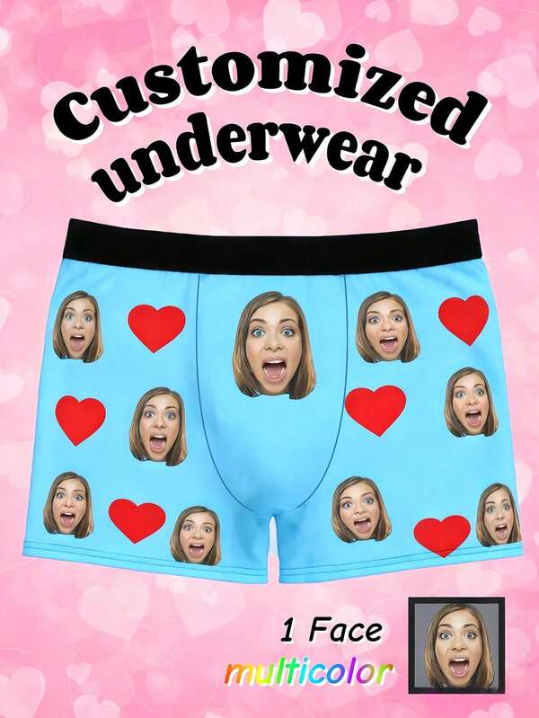 Customizable Photo & Graphic Print Men's Boxer Briefs, Personalized Fashion & Fun Style, Suitable For Daily Wear And Gift Giving