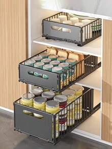 免钻孔折叠式橱柜拉篮，多功能滑动零食收纳架，家用厨房水槽收纳架 - 彩色 - 查看 3