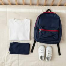 Kit Uniforme Escolar Infantil Camiseta Branca Manga Curta Longa Calça Legging Moletom Peças Avulsas - Meia Manga + Shorts Preto - Visão 4