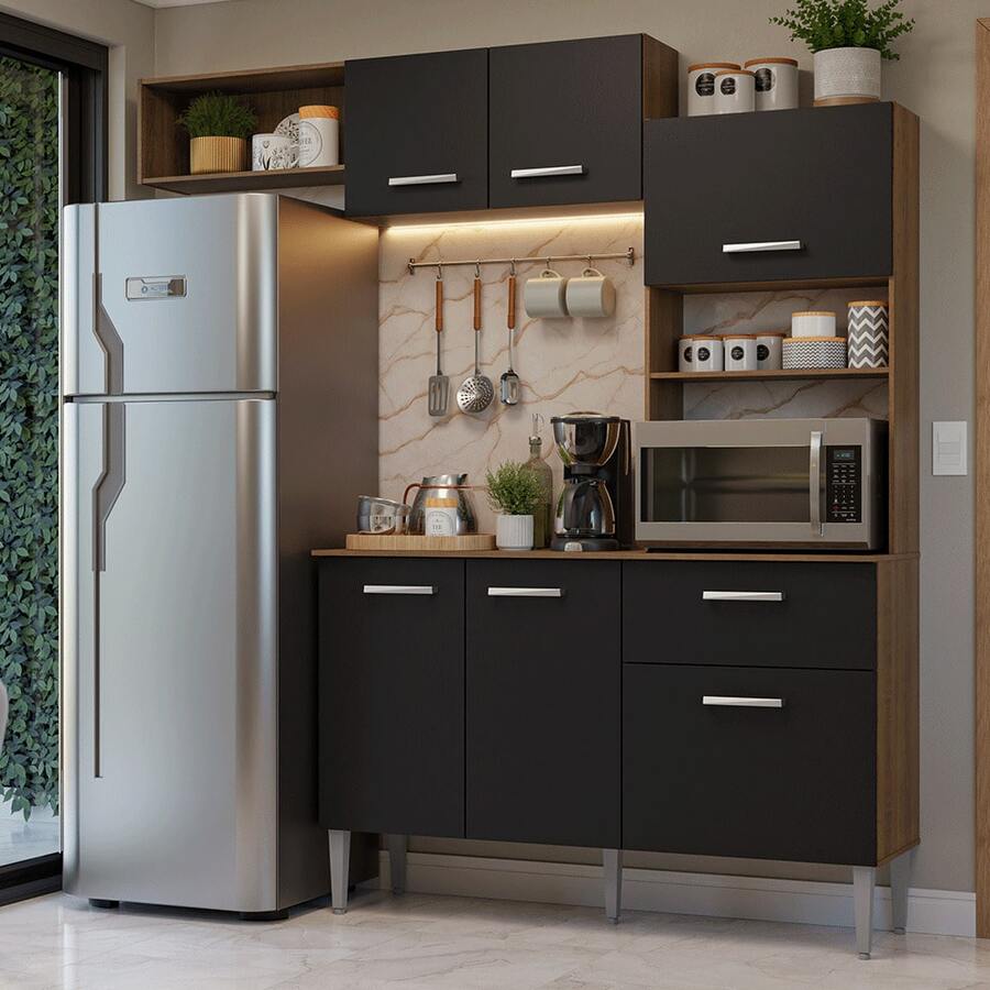 Cocina Integral Completa Modular Madesa Aura 196cm MN 02 - Marrón y Negro - Ver 1