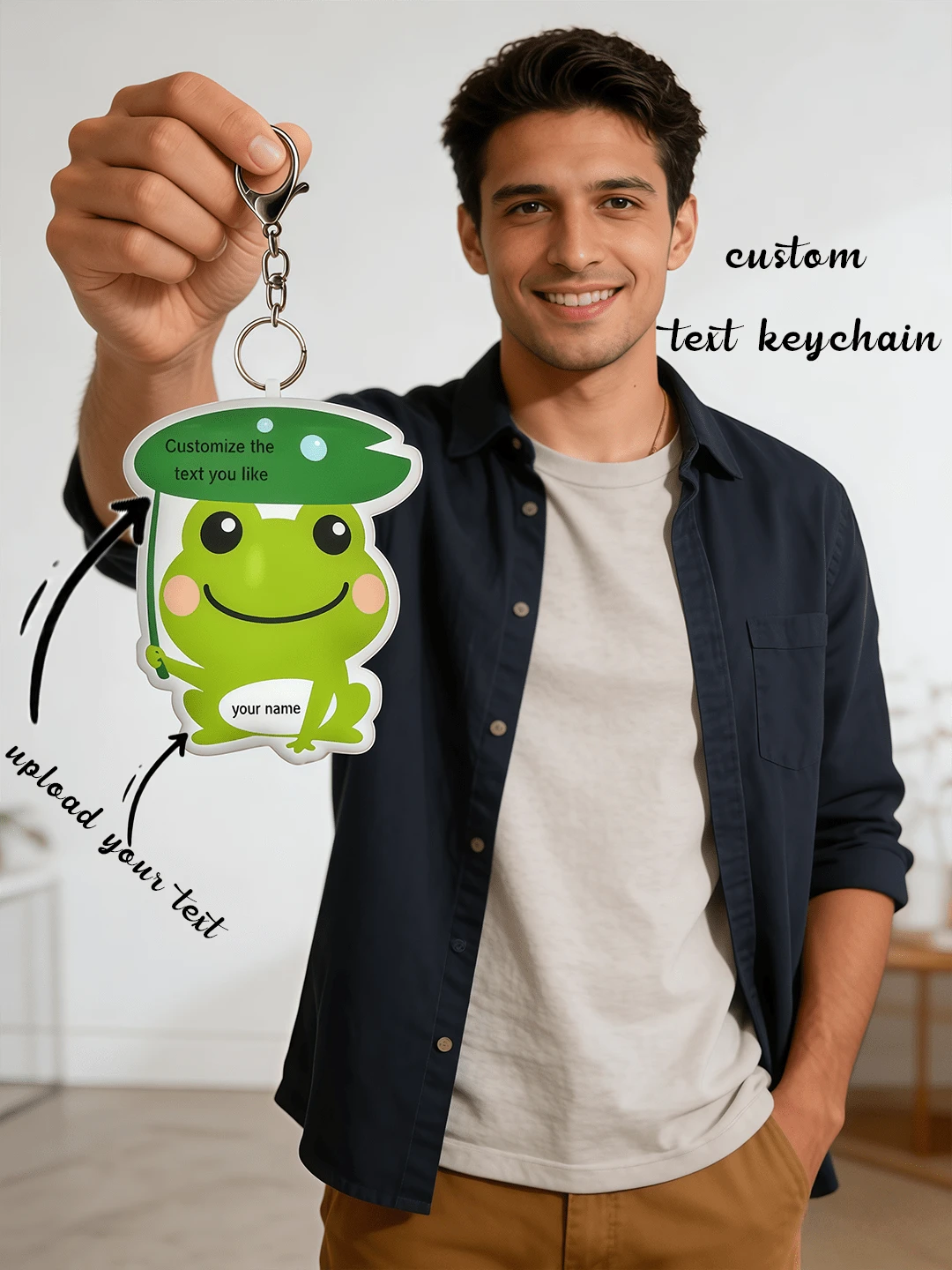 1 Customized Text Keychain, Personalized Keychain, Suitable For Father's Day, Mother's Day, Halloween, Christmas Eve, Valentine's Day, Birthdays, Personalized Anniversaries - Little Frog
