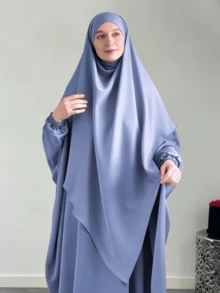 2pcs/Set Hijab + Abaya Combo Set, Abaya With Elastic Cuffs, Bust 230cm, Length 143cm, Loose & Comfortable, Hijab Length 140cm - Multicolor - View 5