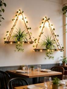 Artificial Ivy LED Light Strip Wall Mounted Shelving Unit, Woven Storage Rack, Suitable For Bedroom, Bathroom, Living Room, Kitchen, Wooden Hanging Plant Shelf, For Wall Decor (Batteries Not Included) - Multicolor - View 6