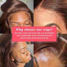 34 Inch 4# Chocolate Brown Lace Front Wig Human Hair Straight HD Lace Front Wigs Brazilian Virgin Human Hair 250% Density Colored Human Hair Wig 13x4 HD Lace Frontal Wig For Women 4# Colored Pre Plucked With Baby Hair Natural Hairline - S4 - 查看 9