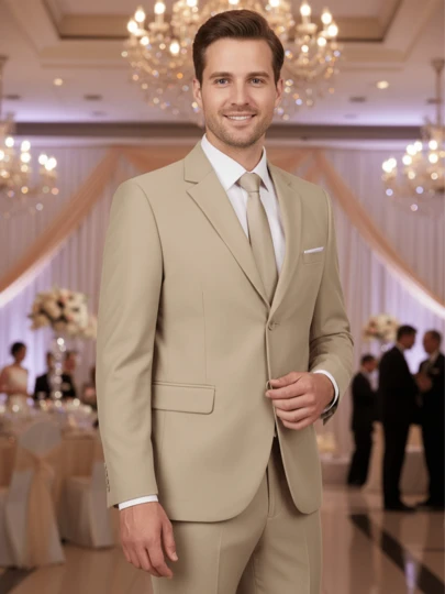 2pcs Men's Suit Set, Including Blazer Jacket And Trousers, Suitable For Business, Wedding, Party, Banquet And Other Formal Occasions, Elegant Solid Color Long Sleeve Slim Fit Suit Set, Size XS-XXXL