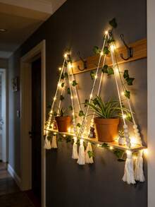 Artificial Ivy LED Light Strip With Wall Mounting Bracket, Suitable For Bedroom, Bathroom, Living Room, Kitchen, Wooden Hanging Plant Rack For Wall Decor (Batteries Not Included) - Multicolor - View 8