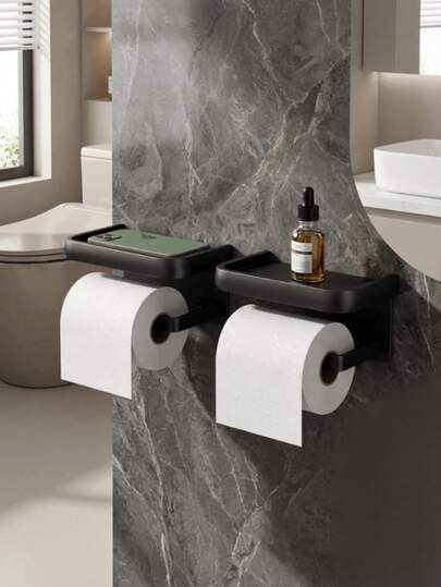 2-In-1 Wall-Mounted Toilet Paper Holder With Storage Shelf - No Drilling Required, Easy Installation, Sturdy Hanging, Dual-Layer High Capacity. Ideal Bathroom Accessory For Home, Hotel, And Bedroom Vanity Areas.